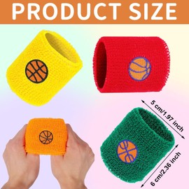 Paifeancodill Sports Wristbands for Kids, 6 Pcs Colorful Wrist Sweatbands Cotton Terry Cloth Wristbands with 6 Basketball Design Absorbent Sweatbands Cotton Sweat Band for Soccer Baseball Basketball