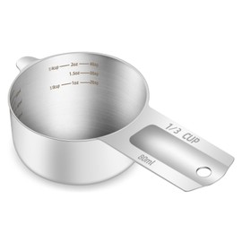 BERYLER 1PCS 1/3Cup (80ml, 2.6oz) Single Measuring Cup, Etched Inner Scale Stainless Steel Measure Scoop, Metric and US Measurement, Dishwasher Safe
