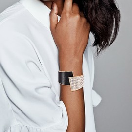 ELABEST Stylish Rhinestone Bracelet Black Cuff Bracelets Stretch Bracelets Sparkly Hand Chain Wedding Parties Jewelry Accessories for Women and Girls (Black)