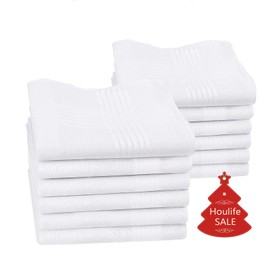 Fitstyle 100% Cotton Men's White Stripe Handkerchief 6 Pieces (White 12Pcs)