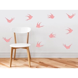 Modern Birds Fabric Wall Decals, Set of 10 Birds - Yellow - Reusable, Repositionable