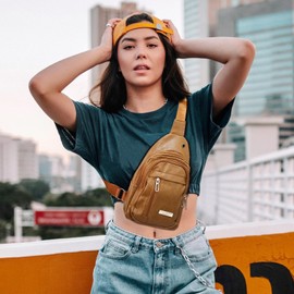 QuneusHot 2Pcs Sling Bags for Crossbody Small Leather Backpack Anti Theft Casual Chest Bag Travel Hiking for Men Women Brown