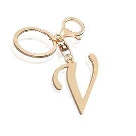 Lindo llavero de acero inoxidable con letra inicial dorada para mujeres y niñas, dijes para bolso de llave, bolso de mochila, regalo personalizado, Average Size, Acero inoxidable