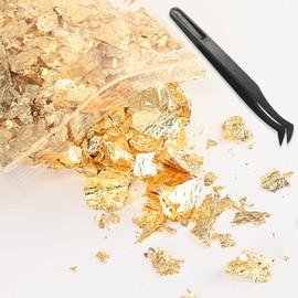 BEIHOO Gold Leaf for Hair, 5g with Tweezers, Hologram, Gold Leaf Sheet Flake, Imitation Gold Leaf, Hair Ornament, Coming-of-age Ceremony, Wedding, Graduation, Gel Nail, Self Nails, DIY Jewelry, Crafts