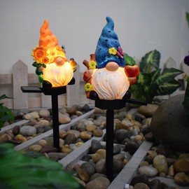YZYOE 2 Packs of LED Solar Powered Dwarf elf Lights, Outdoor Atmosphere Decoration Lights, and 2 Cute Resin Dwarf elf Courtyard Landscape lamp.