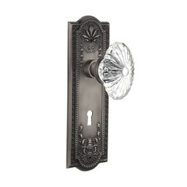 Nostalgic Warehouse Meadows Plate with Keyhole Oval Fluted Crystal Glass Knob, Passage - 2.75", Antique Pewter