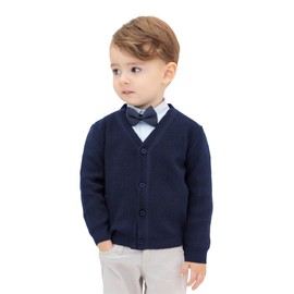 Lilax Baby Boys Basic Long Sleeve V-Neck Classic Knit Cardigan Sweater 6-9 Months Navy