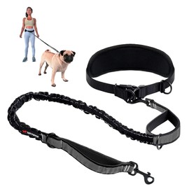 Tuff Pupper Heavy Duty Hands Free Dog Leash | One Small/Medium Dog Up to 45 lbs | Comfortable Shock Absorbing Bungee | Reflective Padded Handles | Lumbar Waist Belt 22-45" | Jogging Running Leash