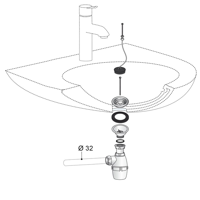 Wirquin 30718876 Complete Waste Set for washbasin with Plug, Without