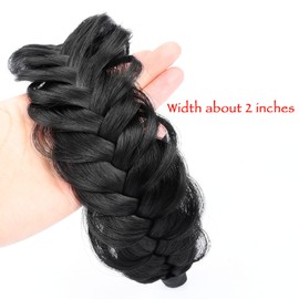 Gledola Wide Messy Braided Headband with Teeth Synthetic Hair Braided Headband High Elasticity Braids Braided Hair Band Hairpiece for Girls Women (Natural Black)