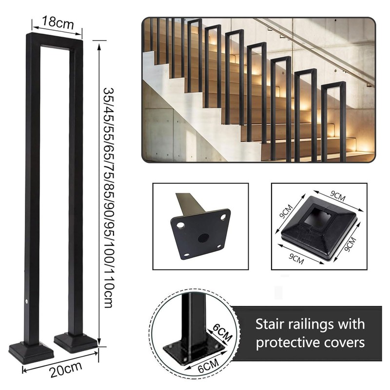 U Shaped Stair Railing Indoor, Black Metal Railings Outdoor, Hand