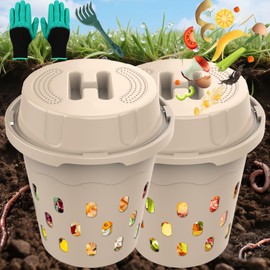 4-Pack Inground Worm Composter, 8L Outdoor Worm Farm, Worm Compost Bin for Garden Beds & Home Use, Vermicomposting Bin for Recycling Food Waste (9.5x9.5x10.8Inch), Beige