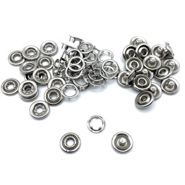 Craft Parts Shop Snap Buttons 0.4 inch (10 mm), 0.4 inch (11 mm), Silver, 50 Pairs Set, American Hooks, Ring Snap