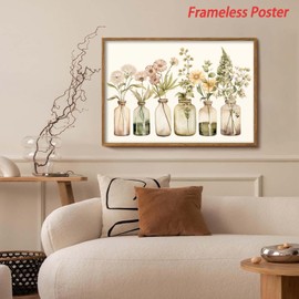 JCSMHVLA Modern Minimalist Botanical Wall Art Botanical Plant Prints Minimalist Floral Print Boho Plant Painting Botanical Flower Pictures for Bathroom Watercolor Wildflower Wall Art Decor No Frame