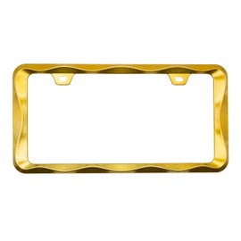 Creathome 3D Curly Wave Pattern Gold License Plate Frame from Pure Zinc Alloy Metal