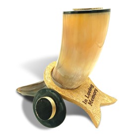 Horn Urn Very Unique & Beautiful Cremation Urn Made with Genuine Horn -Horn Urn Memorial Keepsake for Human Men, Women & Pets- Engraved Horn urn -Decorative Horn Urn with Stand
