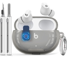 Clear Case for Beats Studio Buds 2021/Studio Buds Plus 2023 Case Cover with Cleaner kit,Soft TPU Secure Lock Protective Case for New Beats Studio Buds+ with Keychain for Women Men Girls,Clear Black