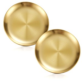 Betinyar 2 Pieces 6.7 Inch Stainless Steel Plates, Stainless Steel Round Metal Plates, Metal Dinner Dishes for Dinner, Camping, Outdoor(17cm, Gold)