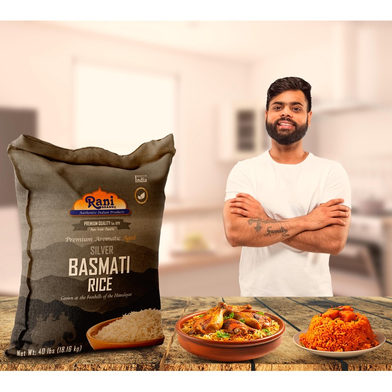Rani Silver White Basmati Rice Extra Long Aged 40-Pound Bag,