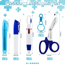 Jecery 150 Pcs Mini Highlighter Nurse Pen Set Badge Reel Pen Nurse Badge Accessories Tip Highlighter Marker Pen Retractable 4 in 1 Ball Pen LED Flashlights Keychain Scissors for Office School Supplies