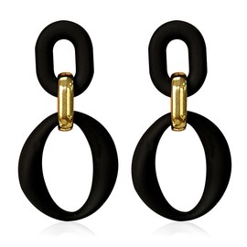 Acrylic Oval Earrings For women Vintage Resin oval Link Drop Dangle earrings 70s Statement Earrings Summer beach jewelry (Black)