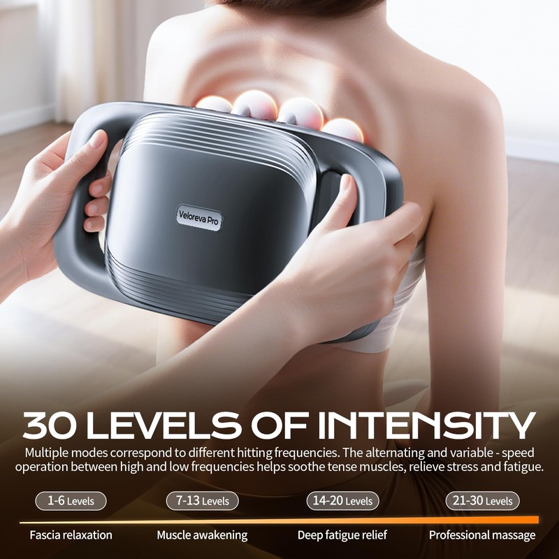 Veloreva Pro Massager.16 deep Tissue Massage Heads, 30 Speed Settings.Effectively
