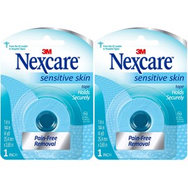 Nexcare Sensitive Skin Low Trauma Tape, 1 in x 4 yd, Pain-Free Removal, Hypoallergenic, 2 Rolls