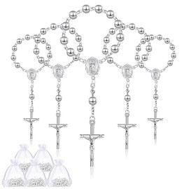 Sasylvia - Juego de 60 piezas de recuerdos de bautizo, 30 piezas de mini rosario bañado para bautizo, cuentas de rosario, rosarios católicos de dedo y 30 bolsas de organza para regalo de bautizo