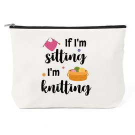 Knitting Gifts for Knitters Makeup Bag - Crochet Gifts for Crocheters Knitters Crochet Lovers Cosmetic Bag for Purse Travel Toiletry Bags Crochets Knittings Supplies Stuff If I'm Stitting I'm Knitting