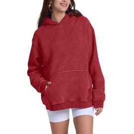 Hatant Oversized Hoodie Sweatshirts for Women Couples Heavyweight Hoodies Pullover Vintage Acid Wash Sweaters Hoodies with Pocket Women's Fashion Hoodies Sweatshirts 2025 Red-M