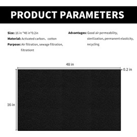99JGDAX Cut-to-Fit Activated Carbon Filter Sheet Charcoal Air Vent Filters Pad Black Range Hood AC Replacement Fabric Filter 1 Pack 16" x 48" x 0.2"