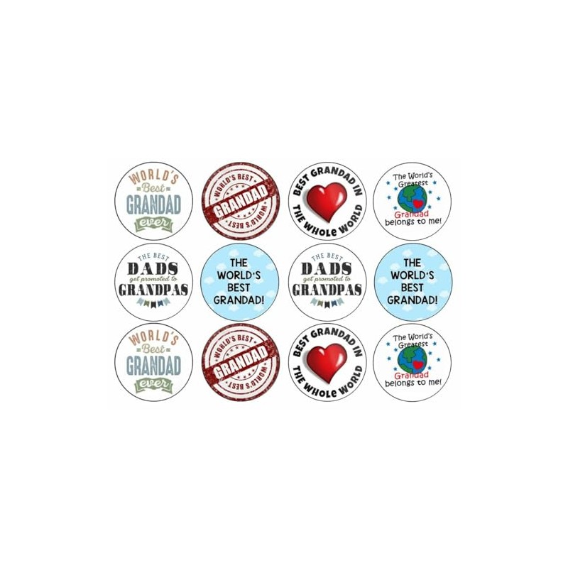 24 x Grandad Birthday 4.4cm Edible Wafer Card Disc Cupcake