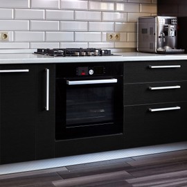 VEELIKE Brushed Black Stainless Steel Contact Paper for Appliances Refrigerator 32''x118'' Countertop Contact Paper Waterproof Peel and Stick Fridge Wrap Black Metallic Wallpaper Adhesive Black Vinyl