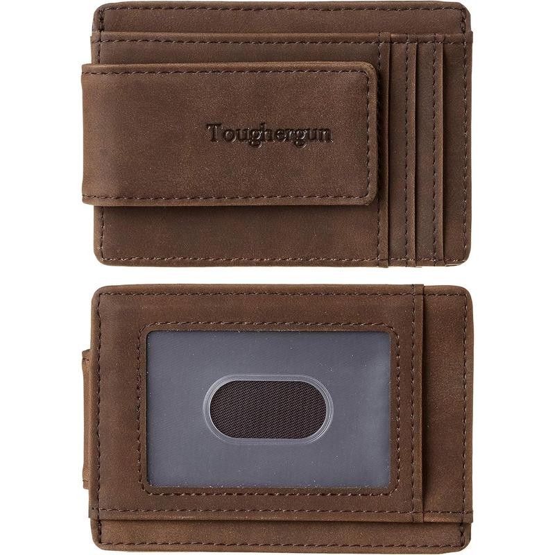 Genuine Leather Magnetic Front Pocket Money Clip Wallet RFID Blocking