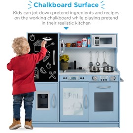 Best Choice Products Pretend Play Kitchen Wooden Toy Set for Kids w/Realistic Design, Telephone, Utensils, Oven, Microwave, Sink - White Bevel