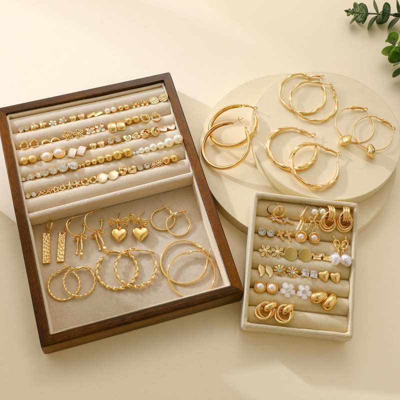 75 Pairs Gold Stud Earrings Set for Women, Trendy Hypoallergenic