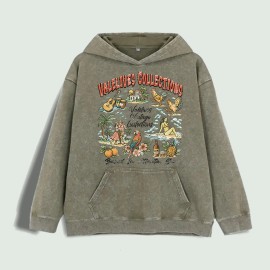 Valelives Collections Tropical Graphic Hoodie 100% Cotton US Warehouse 6 ColorsColor: Red, Size: L
