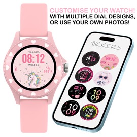 Tikkers Series 34 Kids Girls Pink Smart Watch with Fitness Tracker, Heart Rate Monitor, IP68 Waterproof, Step Counter, Music Player, Sleep Monitor, Alarm, for Android iOS