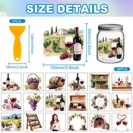 GLOBLELAND 18 Blatt Vintage Wein Abziehbilder Zum Aufreiben Zum Basteln von Vasen 3.9x3.6Zoll Bunte Trauben Manor UV DTF Becherverpackungen Aufkleber Für Rotweine Transferaufkleber Möbel Glasflaschen