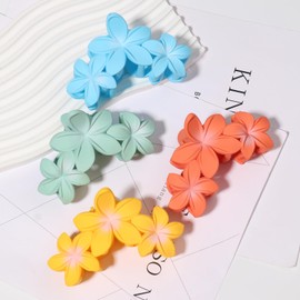 Flower Hair Clips Hawaiian Matte Hair Clips Gradient Hibiscus Flower Large Claw Clips Strong Hold Non-Slip Hair Accessories for Women Girls Styling Beach Claw Clip for Thick Thin Hair Barrettes 4Pcs