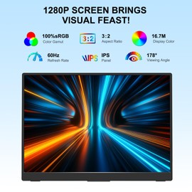 WCKUN Portable Monitor 10.5'' 1920 * 1280 Ultra-Slim Mini 3:2， USB C HDMI HDR Portable Monitor for Laptop/Switch/Home/Travel