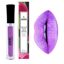 Aromi Metallic Liquid Lipstick | Long-Lasting, Waterproof, Smear and Smudge Proof, Bright Lilac Lip Color with Shimmery Finish (Purple Unicorn)