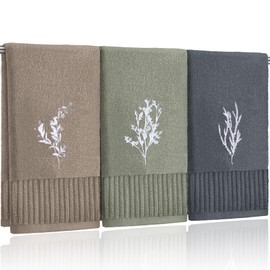 FuWeave 3 Pcs Boho Botanical Hand Towels Bathroom Decor Retro Embroidered Minimalist Nature Floral Boho Decorative Towels for Bathroom Kitchen Decor, 100% Cotton, 13.3 x 29.5''