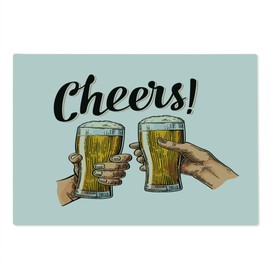 Ambesonne Alcohol Cutting Board, Female and Male Hands Holding and Clinking with 2 Beer Glasses Cheers Lettering, Decorative Tempered Glass Cutting and Serving Board, Large Size, Multicolor