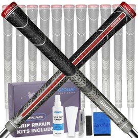 Geoleap Golf Club Grips Set of 13 - Grips with 15 Tapes and Grips with All Repair Kits for Choice,High Feedback with Back Rib Technology,All-weather Performance, Cross Corded Rubber Technology Golf