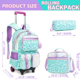 Meetbelify Backpack with Wheels for Girls Rolling Backpack Cute Kawaii Carry on Backpack with Lunch Box for Elementary Student Teen Girls Luggage Travel Suitcase Girls 8-10