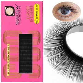 SEEDEW LD Curl Lash Extensions, MIX7-15mm LD Curl 0.07mm 16 Rows/Tray, Single Natural Soft Lightweight Classic Individual Eyelashes for Lash Artists, Beauty Salon