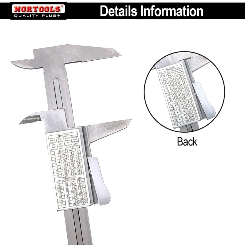 NORTOOLS Vernier Caliper+Metal Ruler, 4 PCS Multi Tool Micrometer/Right Angle