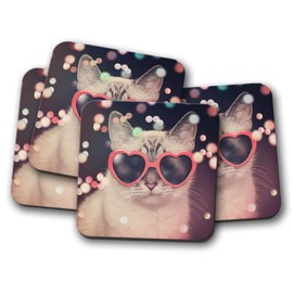 4 Set - Cat Drinks Coaster - Funny Cats Kitten Girls Daughter #8473
