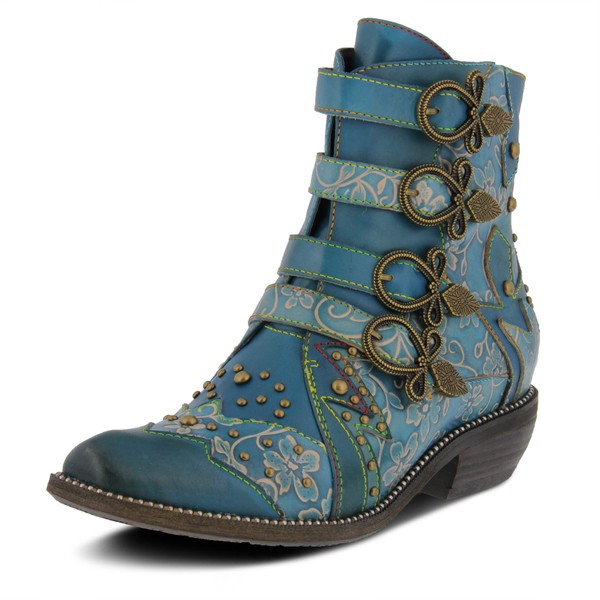Spring Step L'Artiste Women's Rodeha Leather Bootie Teal EU 41